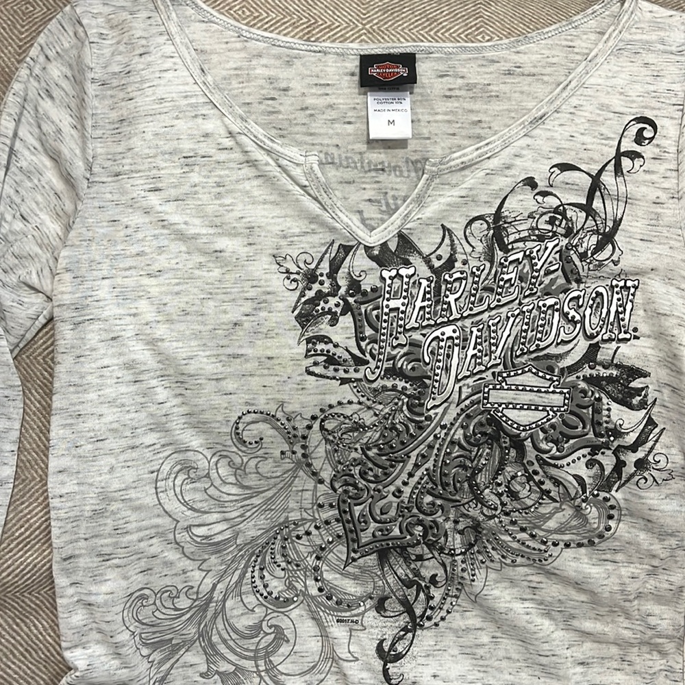 Women’s Harley Davidson 3/4 length sleeve burnout tee Medium